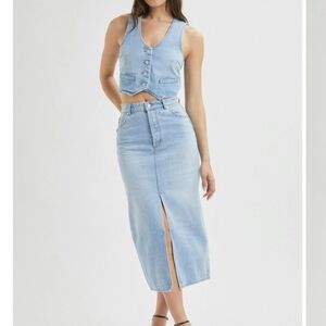 ROLLA'S Light Blue Midi Skirt with High Waist and Front Slit size 24